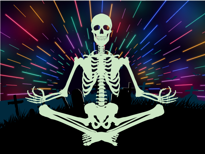 Skeleton doing yoga