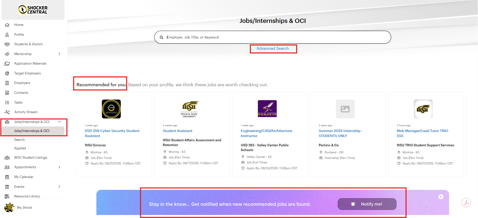 Shocker Central Student 06A Jobs, Internships & OCI