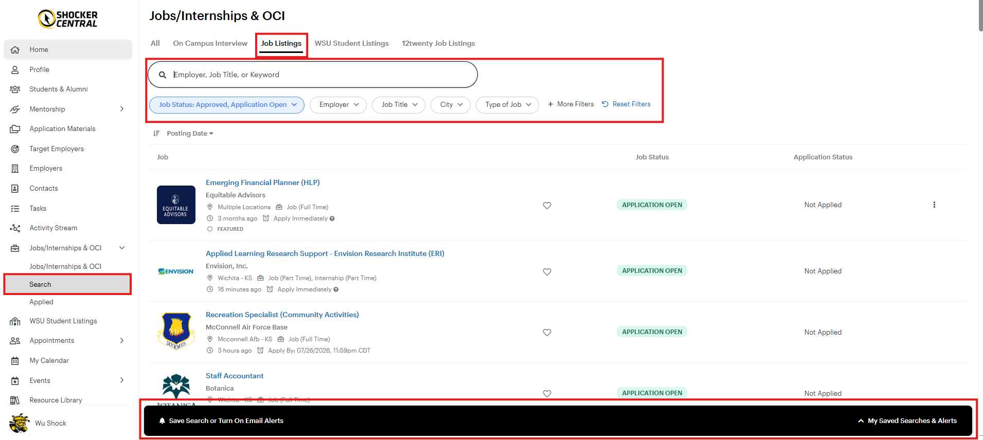 Shocker Central Student 06B Job Listings