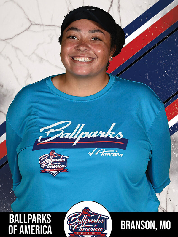 Amaya Harris poster photo listing her title as a photography, marketing and hospitality intern at the Ballparks of America in Branson, MO.