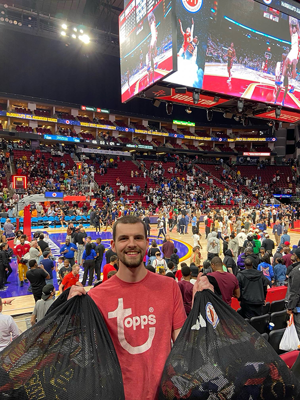 Brendan Kohler at the 2023 McDonald’s All-American Games in Houston, TX. Brendan coordinated autographs and obtained jerseys used in the game for Fantatics 2023 Basketball Product.