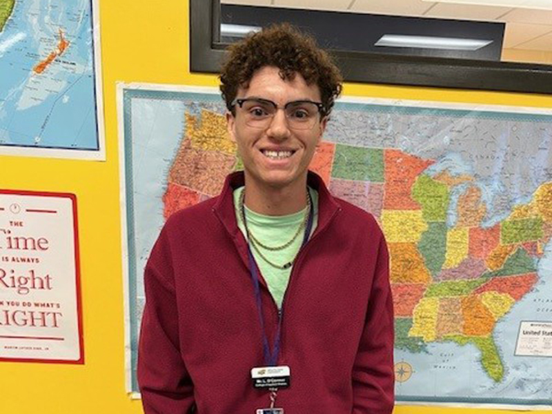 Image Liam O'Conner working as a student teacher.
