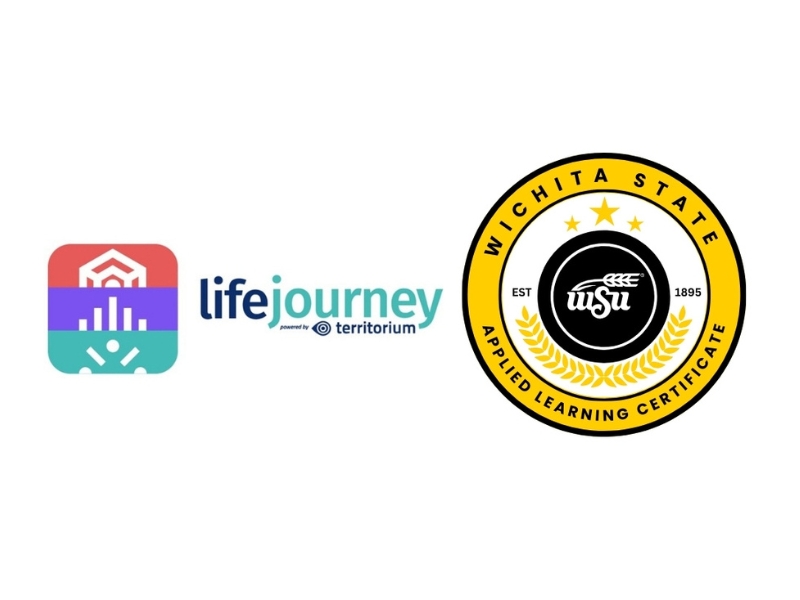 Image of LifeJourney logo next to the Wichita State Applied Learning Certificate logo.