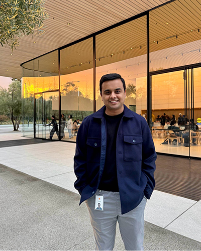 Pranav Sathya Prasad in front of his office at Apple in California.