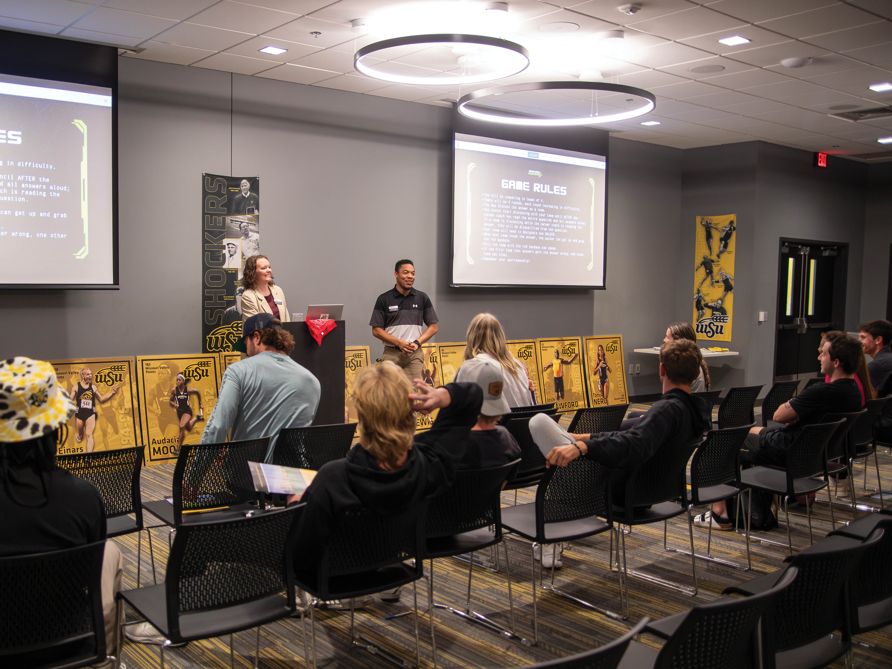 Shocker Career Accelerator team talks to the junior class of student athletes