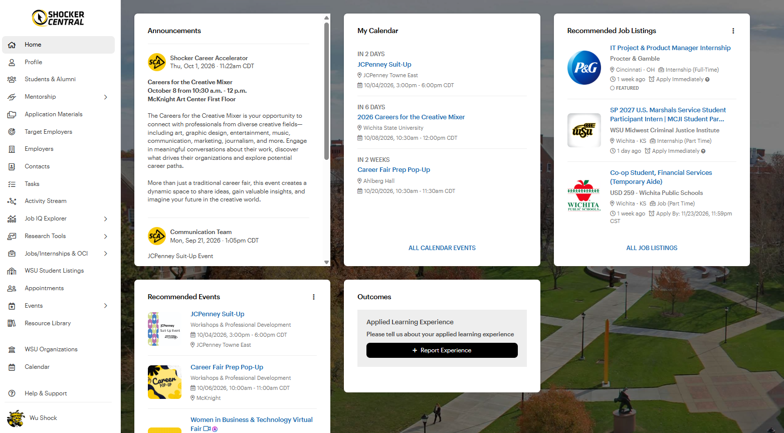 Shocker Central Student 02 Home Page