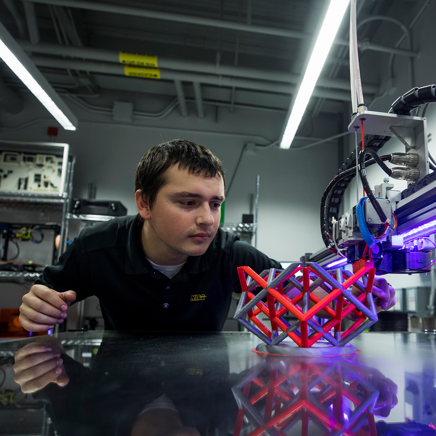 Photo of a student working in a NIAR lab. 