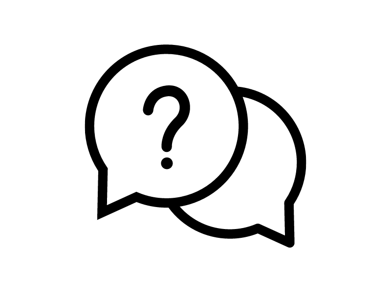 black and white icon of a question bubble