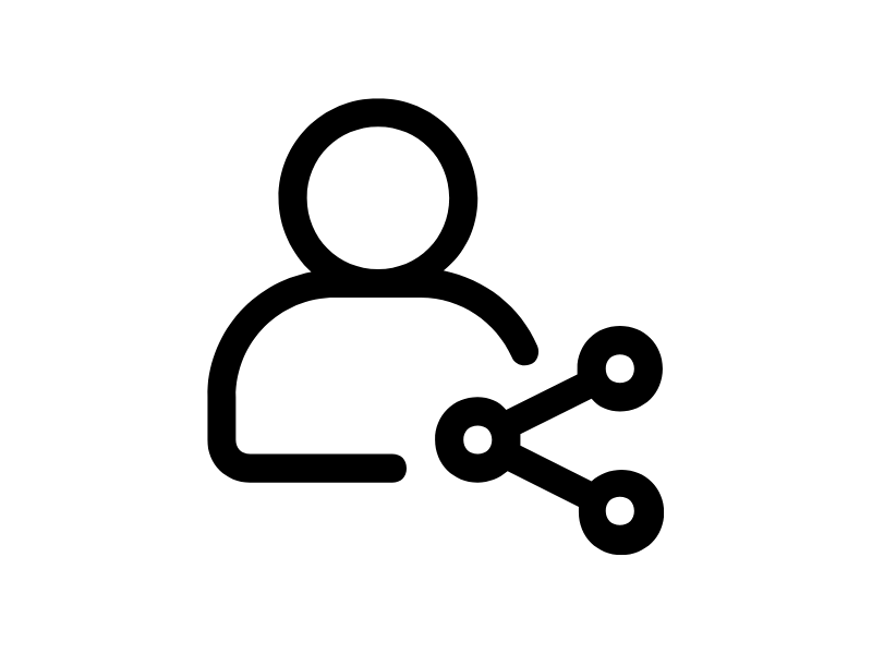 black and white icon of a person and a sharing icon