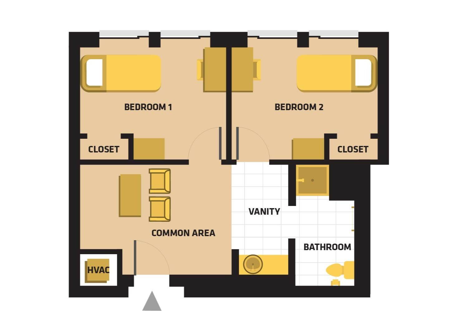 2 bedroom 1 bath suite