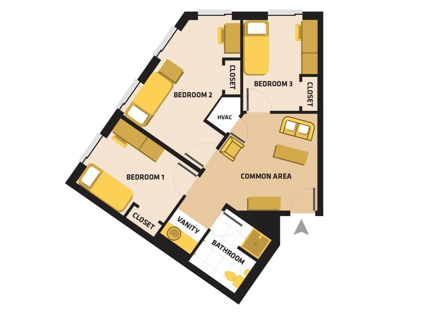 3 bedroom 1 bath suite