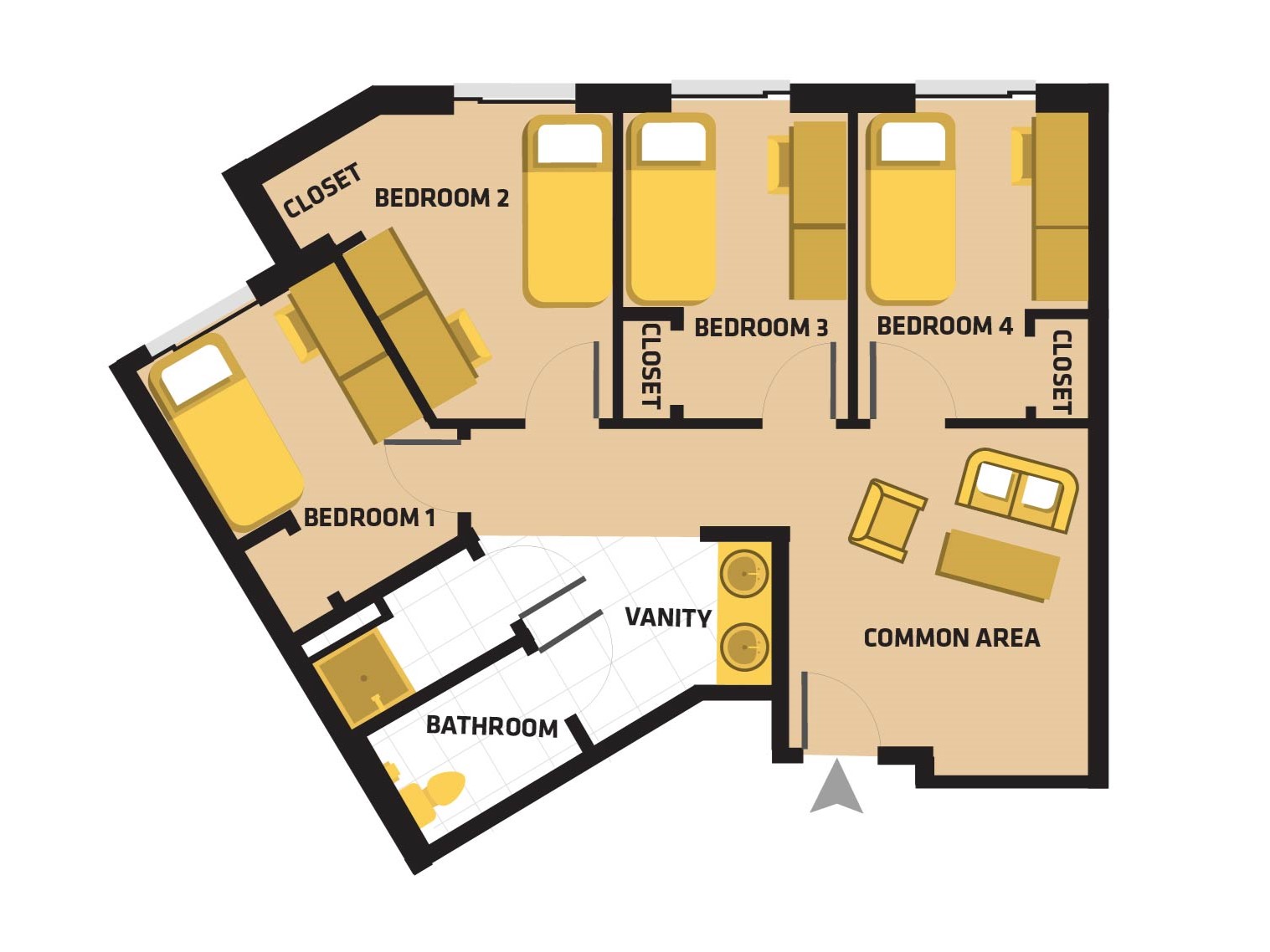 4 bedroom 1 bath suite