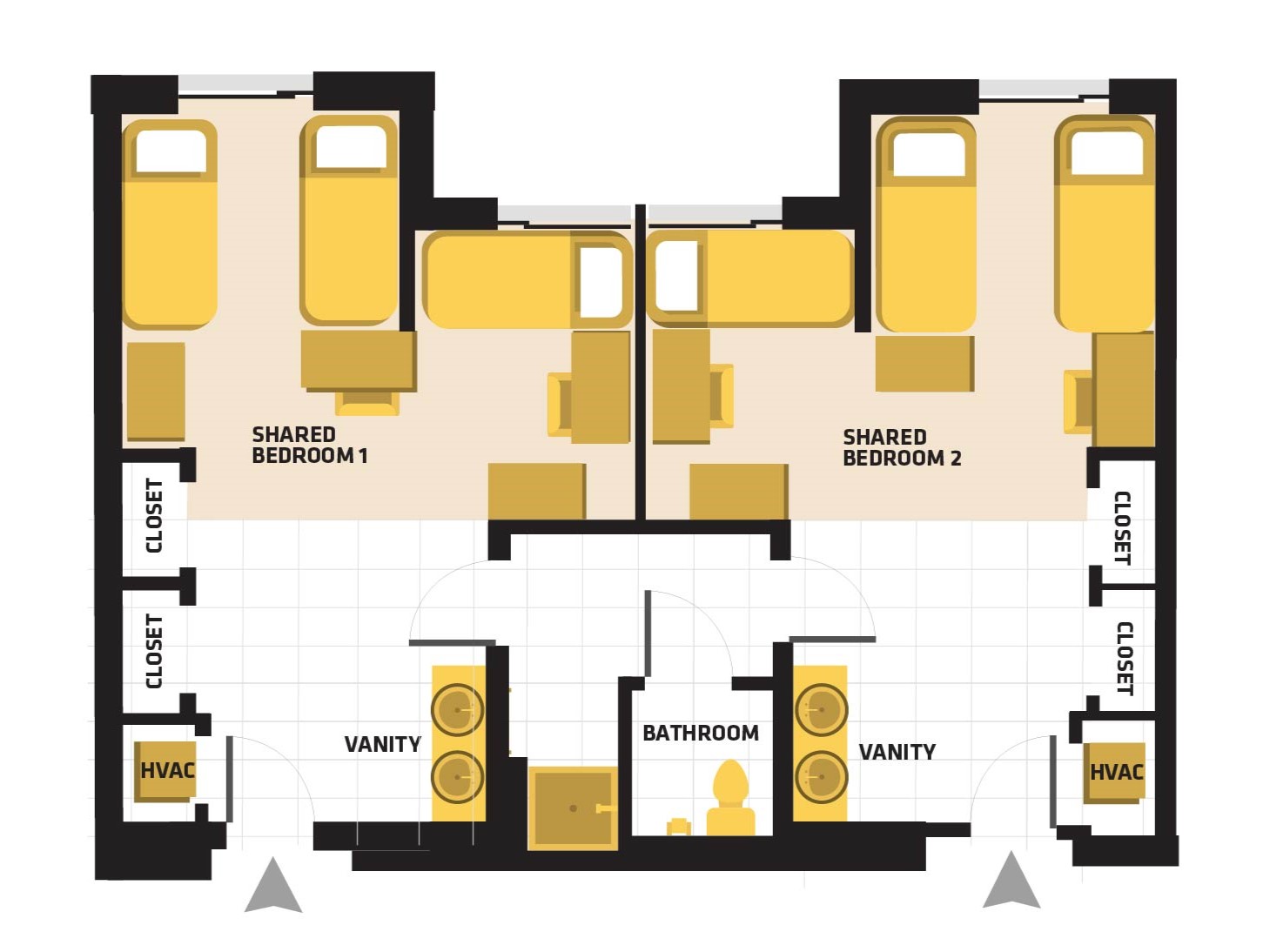 Shocker Hall Triple Shared Suite Floor Plan