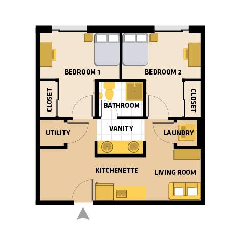 2 bedroom 1 bath suite