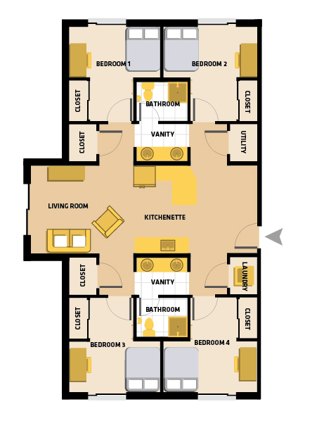 4 bedroom 2 bath suite