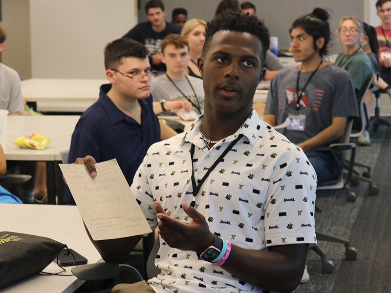 Student talking through his project during ILI.