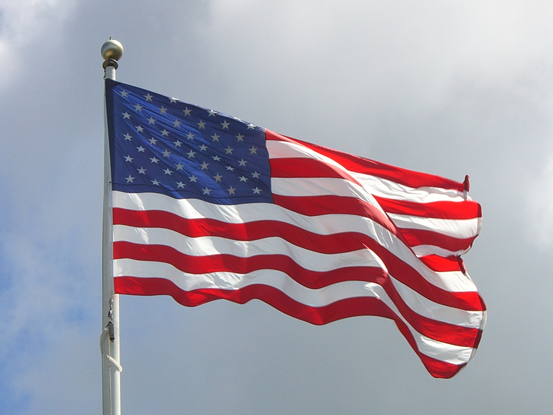 American flag waving in the wind.